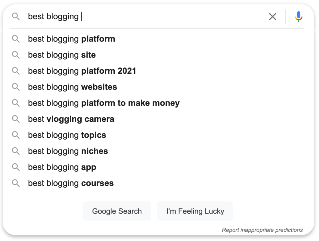 Blog post ideas using Google Autocomplete
